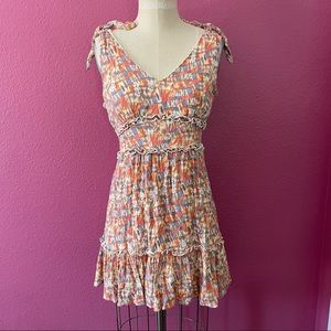 GYPSIES & MOONDUST PASTEL V-NECK TIERED MINI DRESS